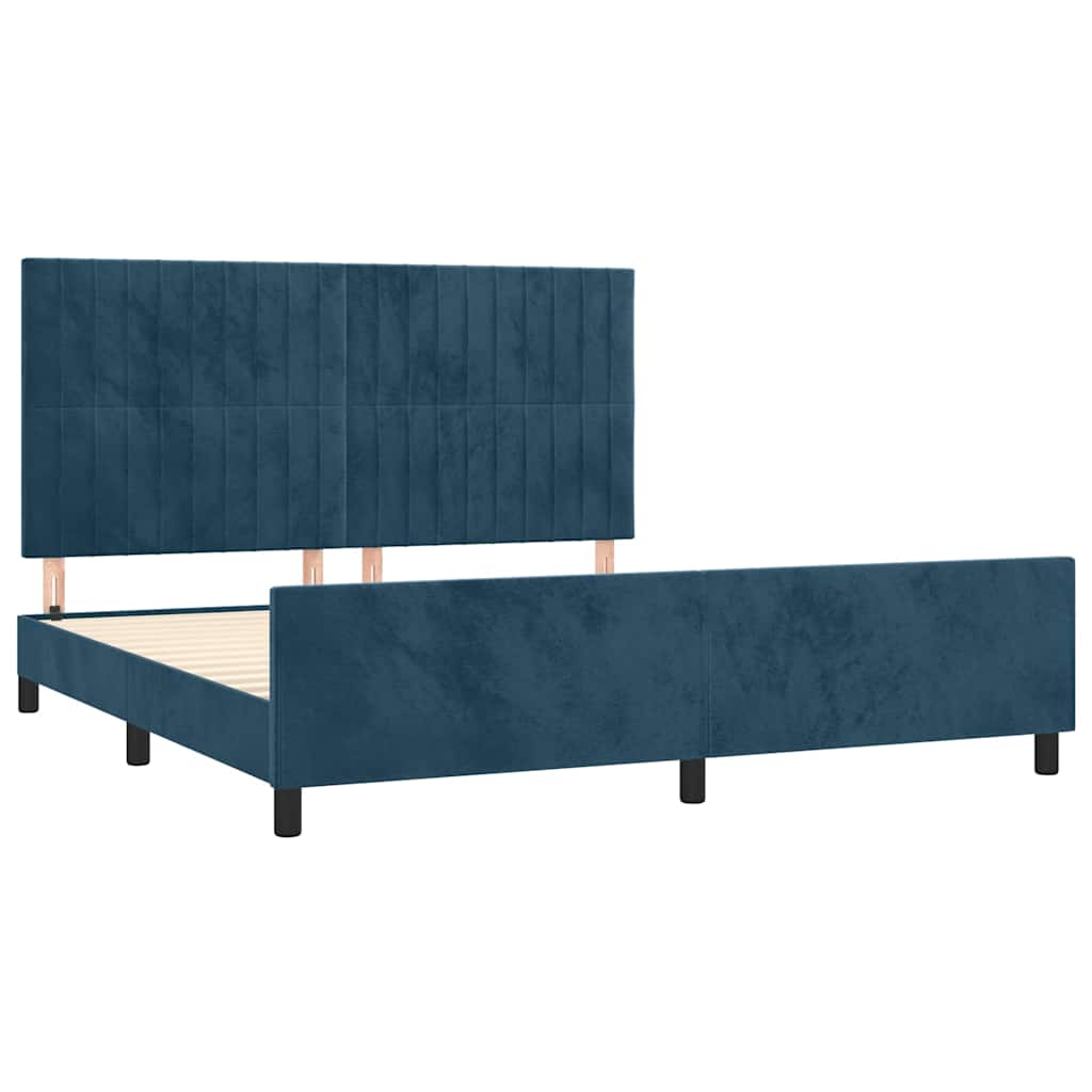 Estrutura de cama sem colchão 160x200 cm veludo azul-escuro