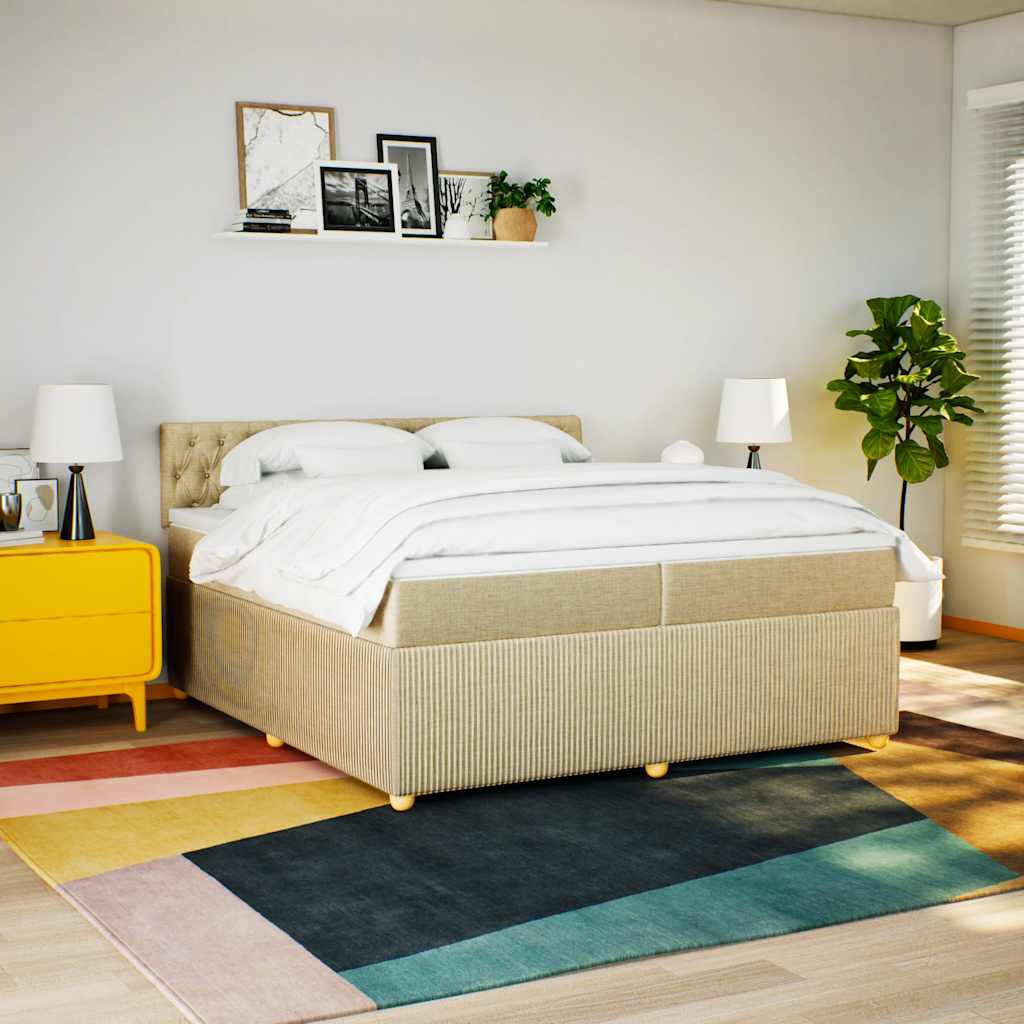 Cama com molas/colchão 200x200 cm tecido cor creme