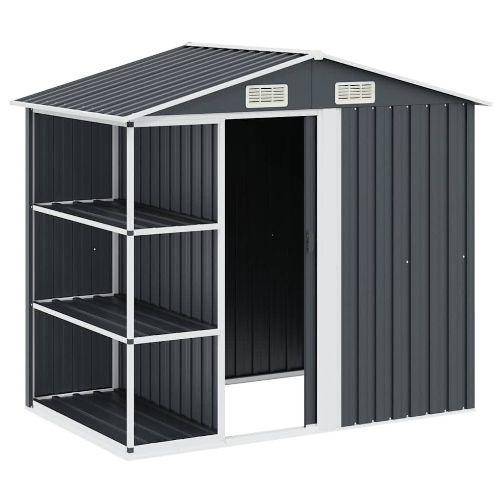 Abrigo de jardim c/ prateleiras 205x130x183 cm ferro antracite
