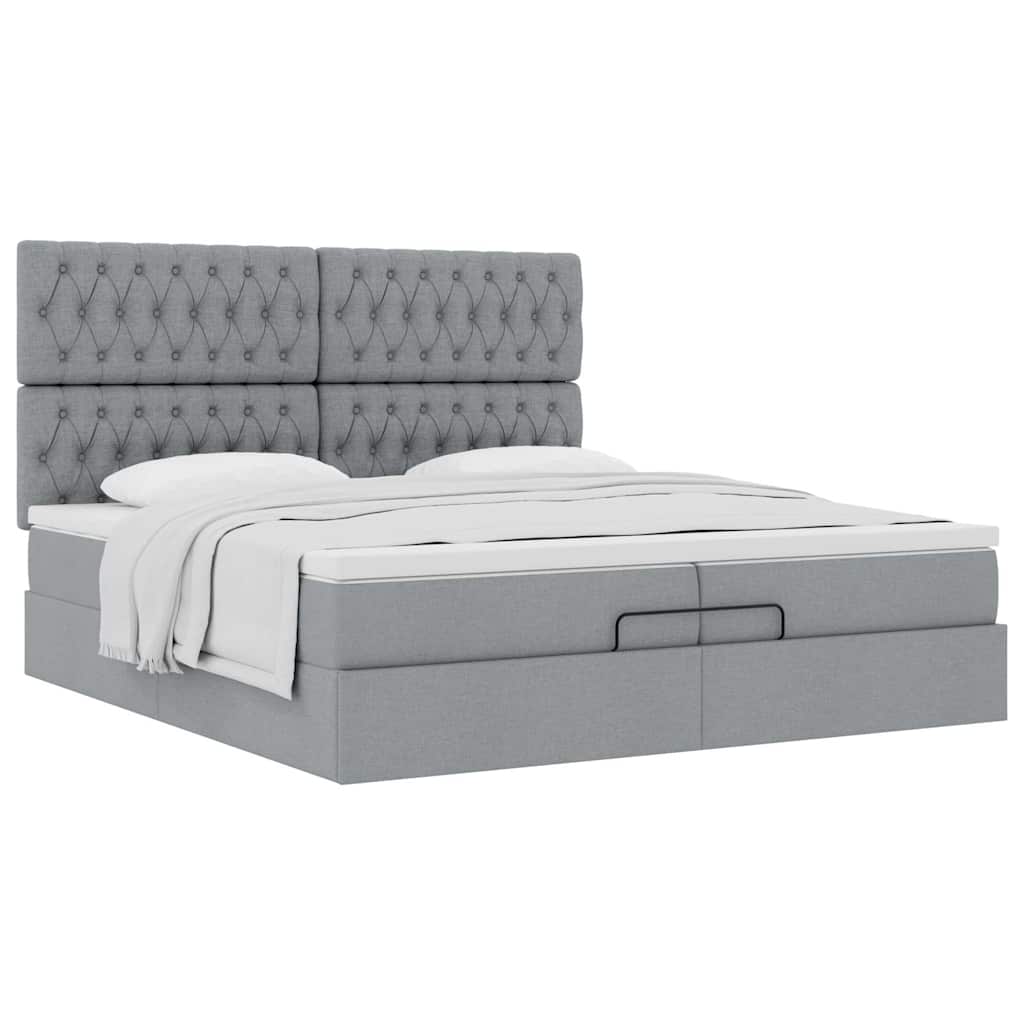 Estrutura de cama otomana com colchões tecido cinzento claro