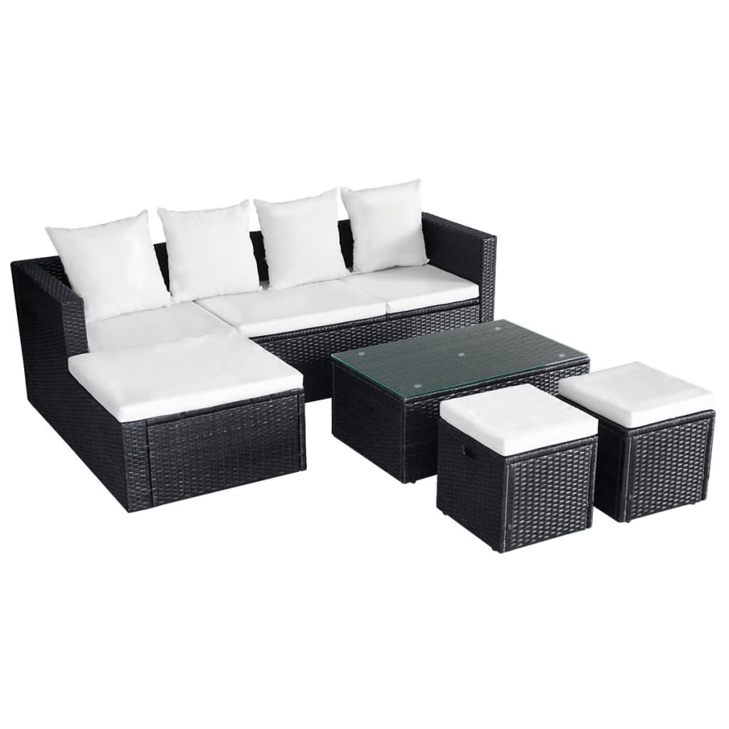 4 Pcs conjunto lounge de jardim c/ almofadões vime PE preto