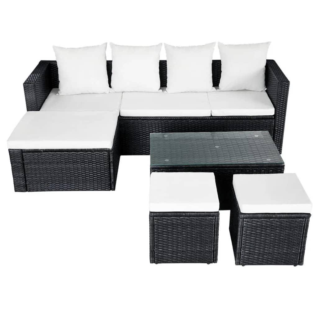 4 Pcs conjunto lounge de jardim c/ almofadões vime PE preto
