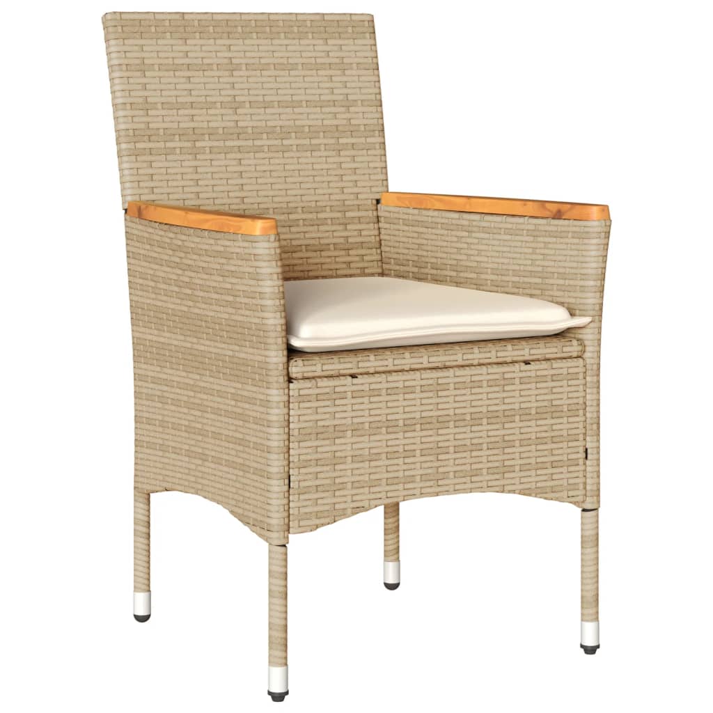 3 Pcs conjunto jantar jardim com almofadões vime PE/vidro bege
