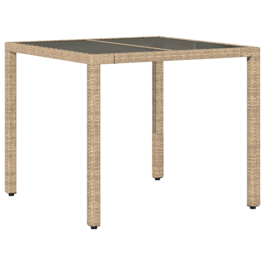 3 Pcs conjunto jantar jardim com almofadões vime PE/vidro bege