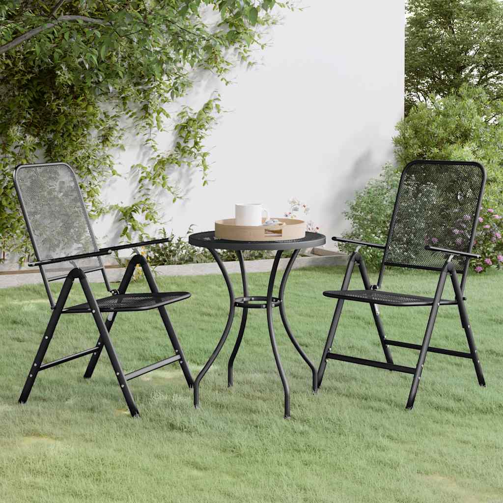 3 Pcs conj. de jantar p/ jardim malha metal expandido antracite