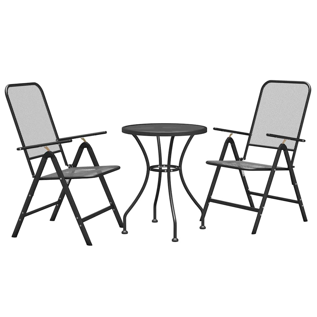 3 Pcs conj. de jantar p/ jardim malha metal expandido antracite