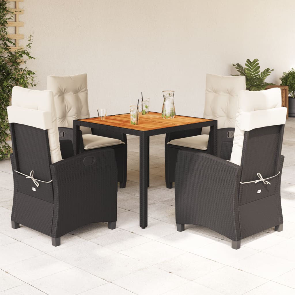 5 Pcs conjunto de jantar p/ jardim c/ almofadões vime PE preto