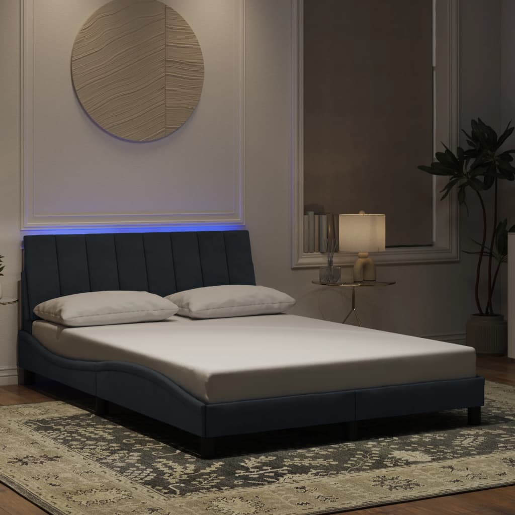 Estrutura de cama com LED sem colchão hanko 120x200cm veludo cinzento-escuro