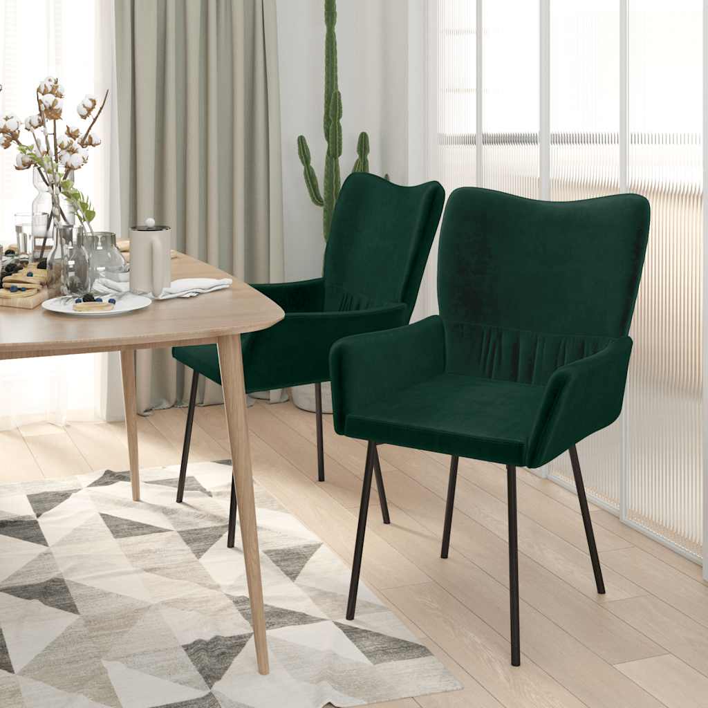 Cadeiras de jantar 2 pcs veludo verde-escuro