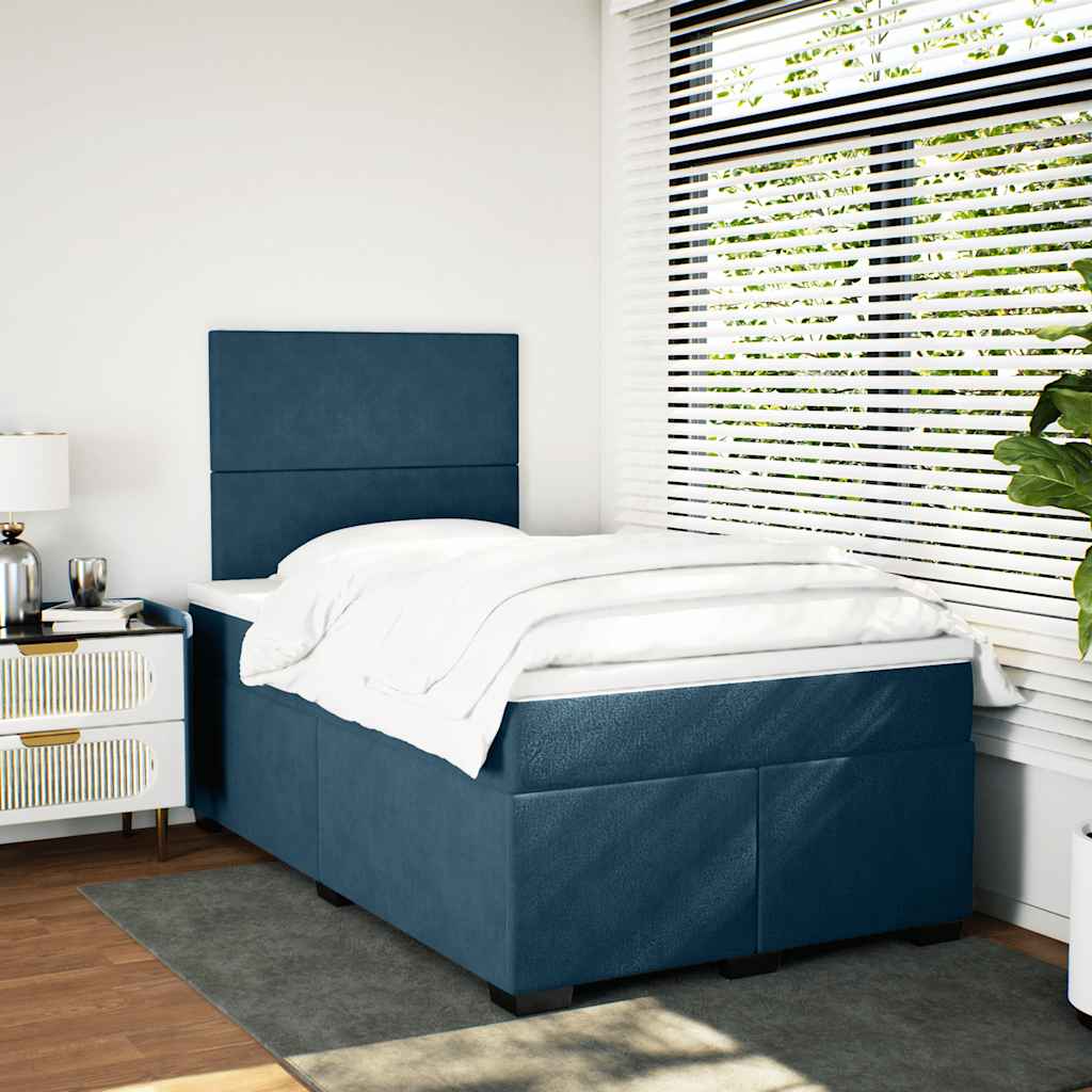Cama boxspring com colchão 120x200 cm veludo azul