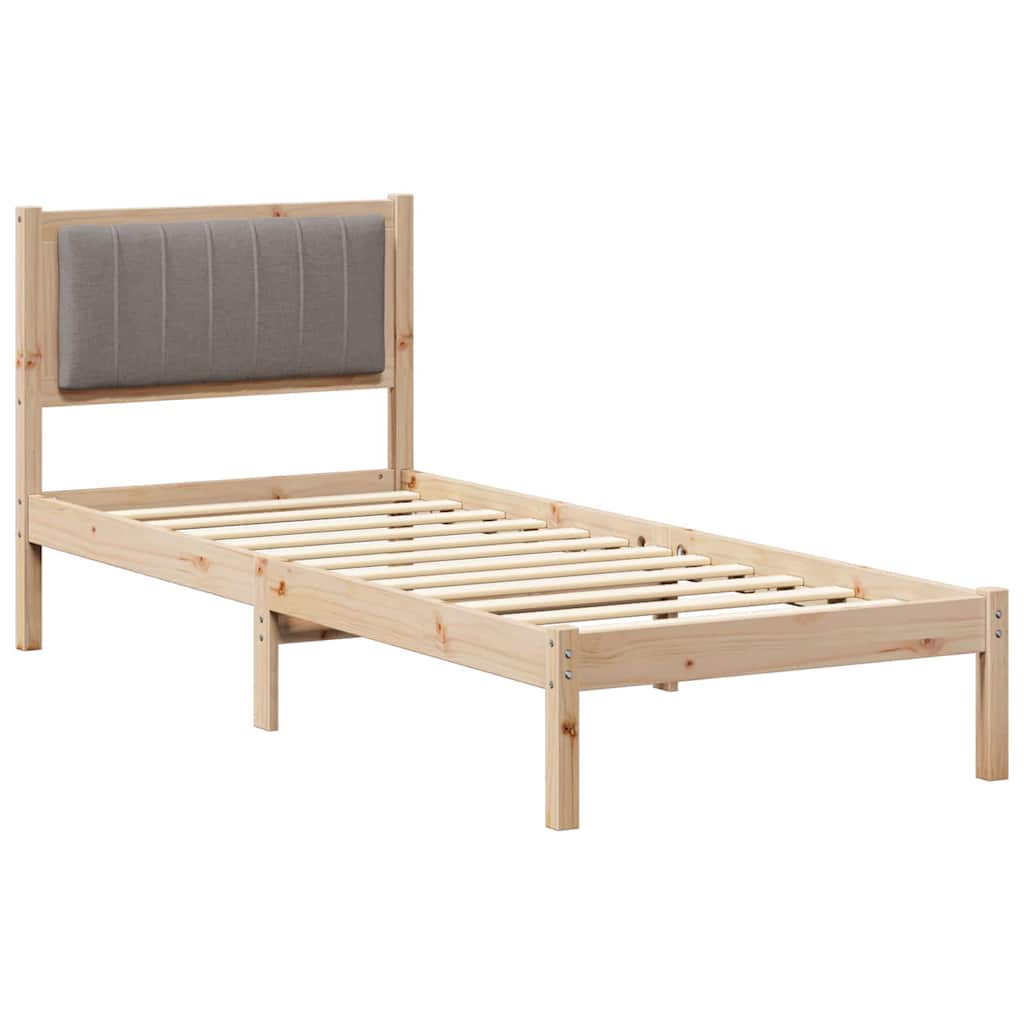 Estrutura de cama com cabeceira estofada cinzento-acastanhado