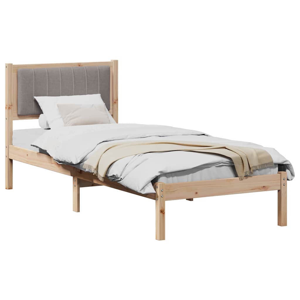 Estrutura de cama com cabeceira estofada cinzento-acastanhado