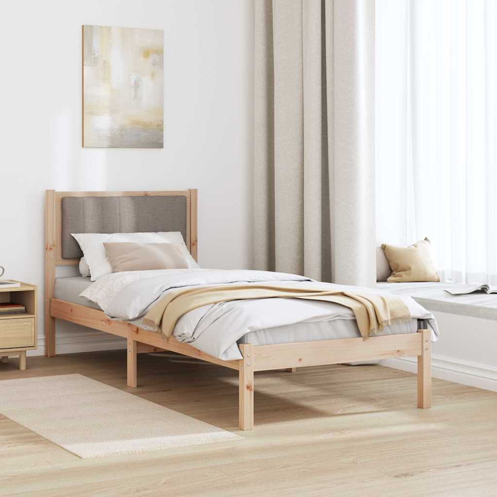 Estrutura de cama com cabeceira estofada cinzento-acastanhado
