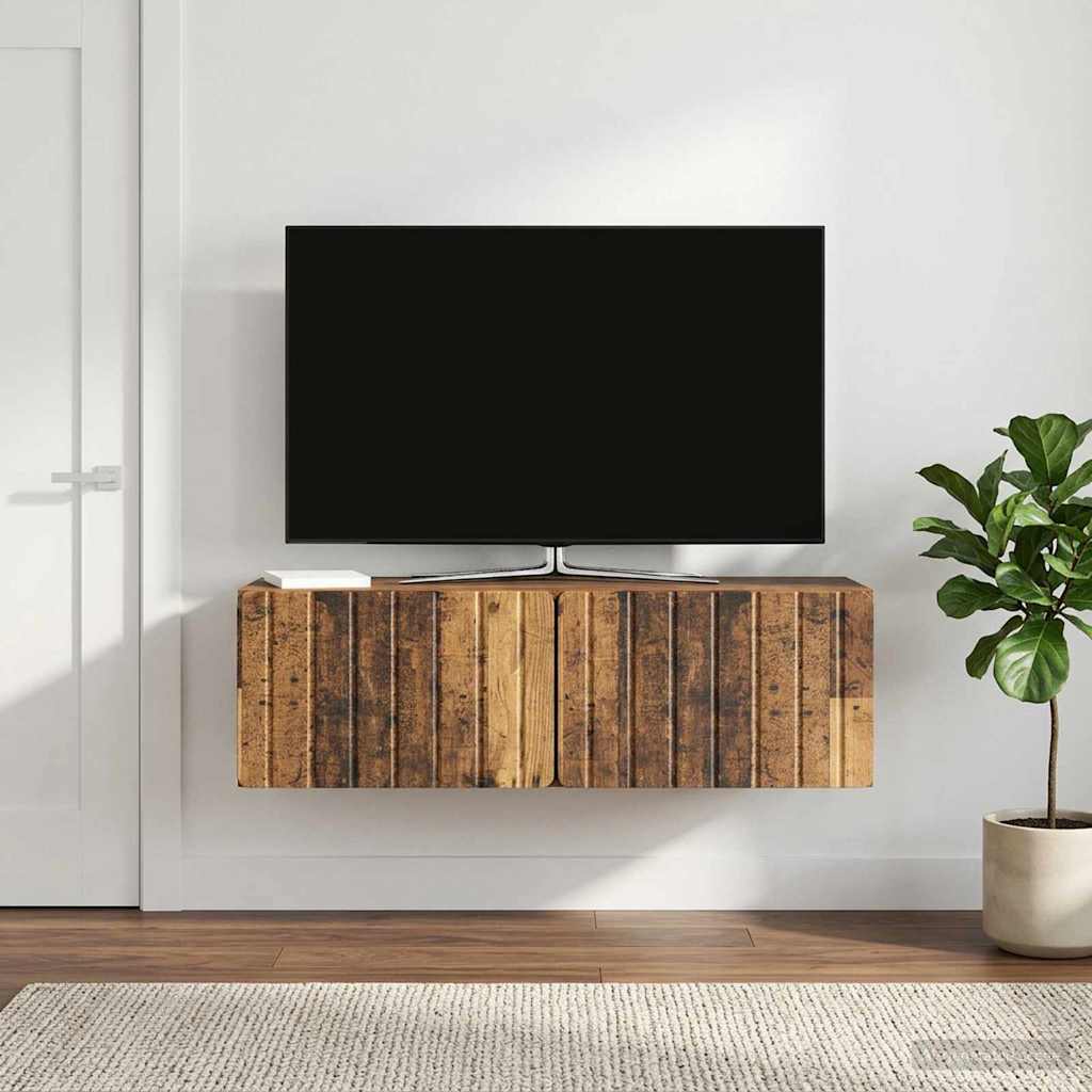 Gabinete de TV de parede 98 x 31 x 30 cm madeira antiga