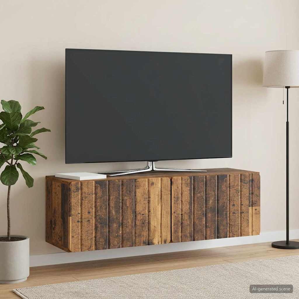 Gabinete de TV de parede 98 x 31 x 30 cm madeira antiga