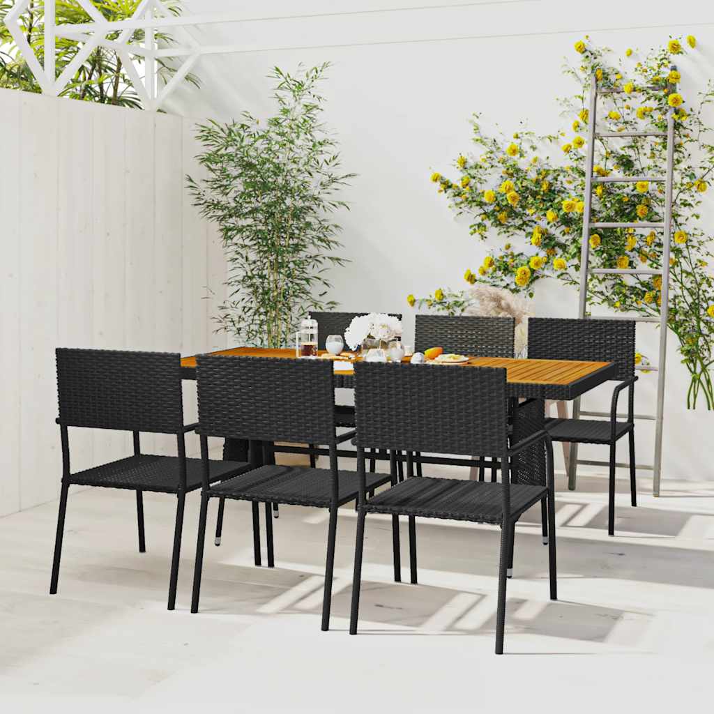 7 Pcs conjunto de jantar p/ exterior vime PE preto