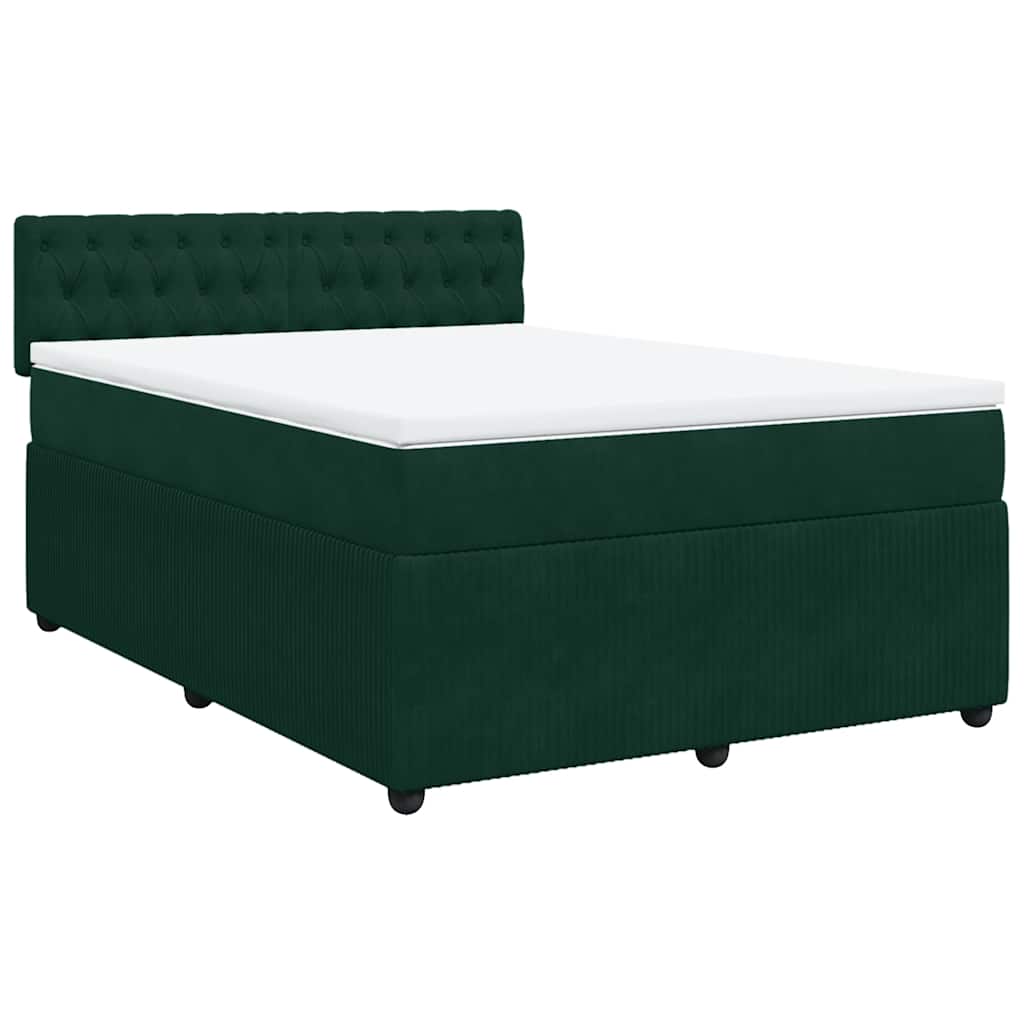 Cama com molas/colchão 160x200 cm veludo verde-escuro