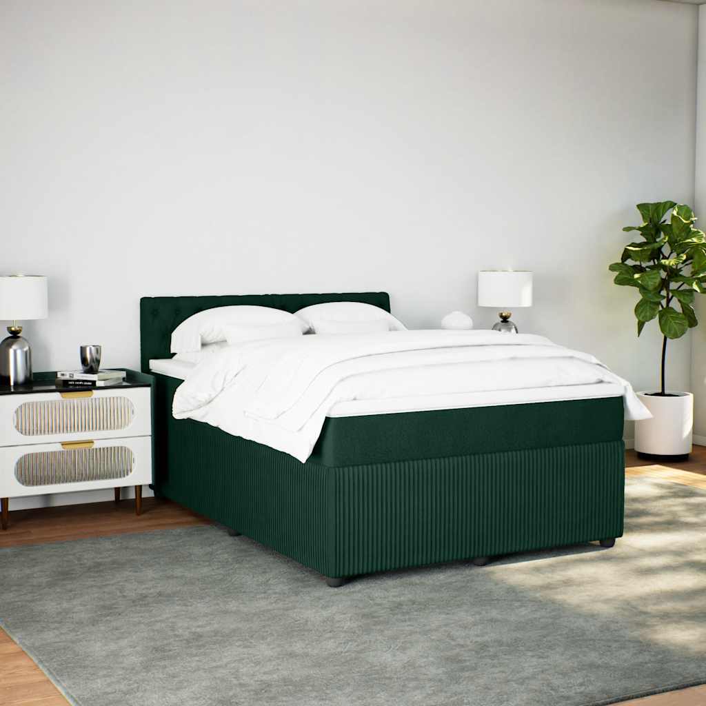 Cama com molas/colchão 160x200 cm veludo verde-escuro