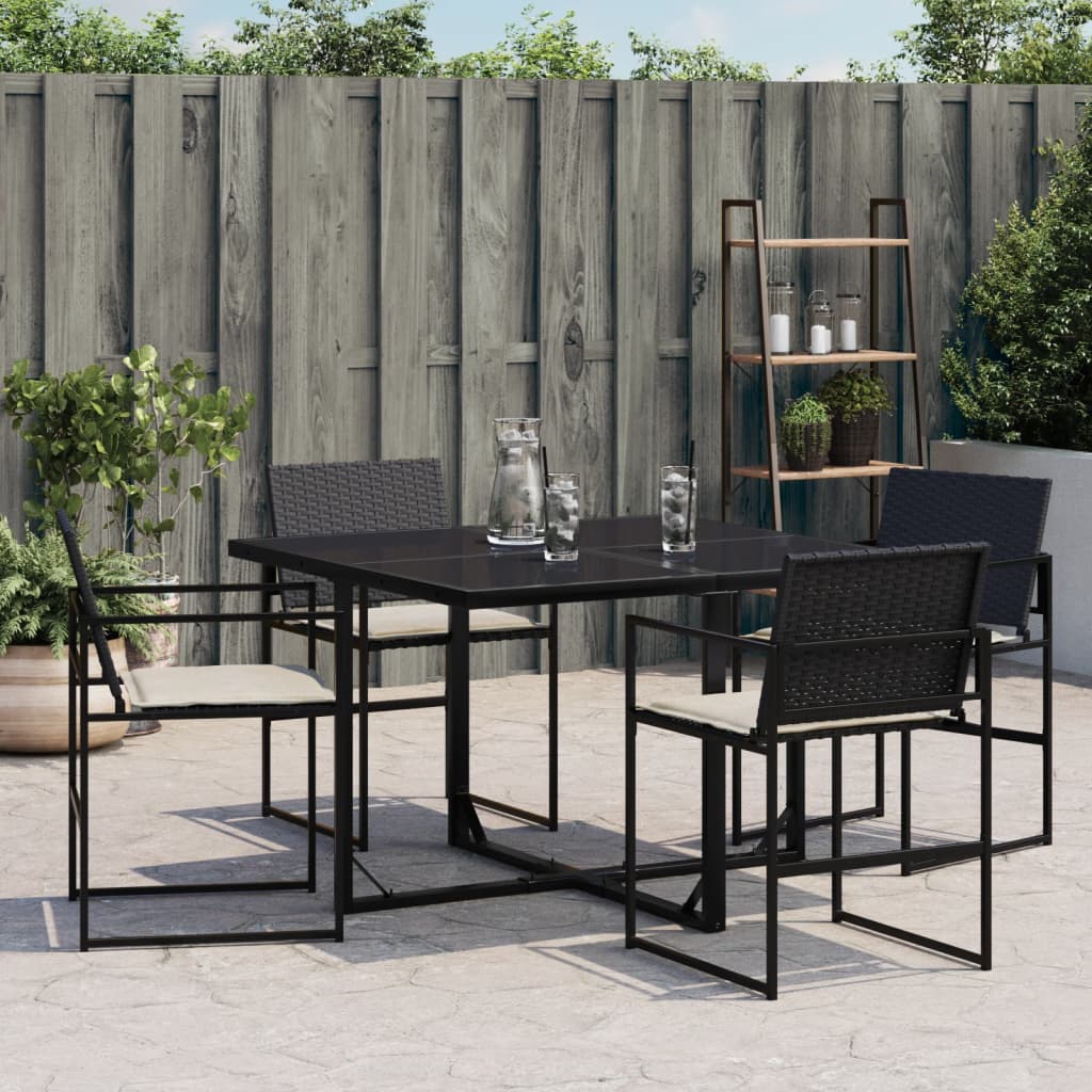 Cadeiras de jardim com almofadões 4 pcs vime PE preto