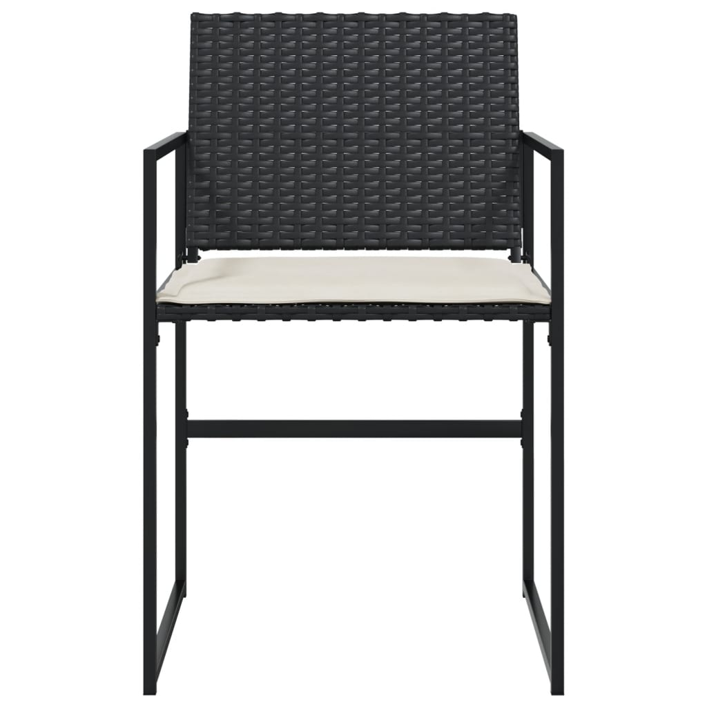 Cadeiras de jardim com almofadões 4 pcs vime PE preto