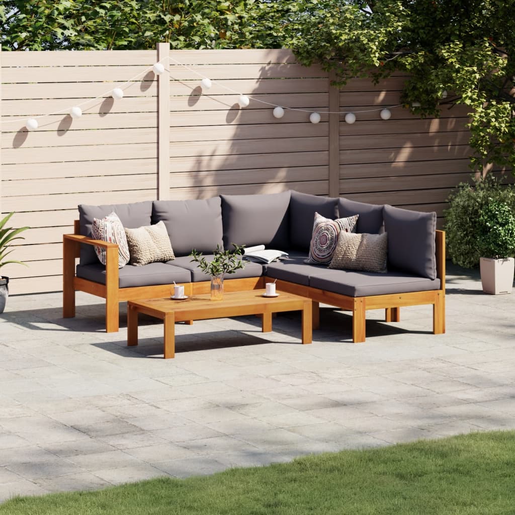 4 Pcs conjunto de sofás de jardim com almofadões acácia maciça