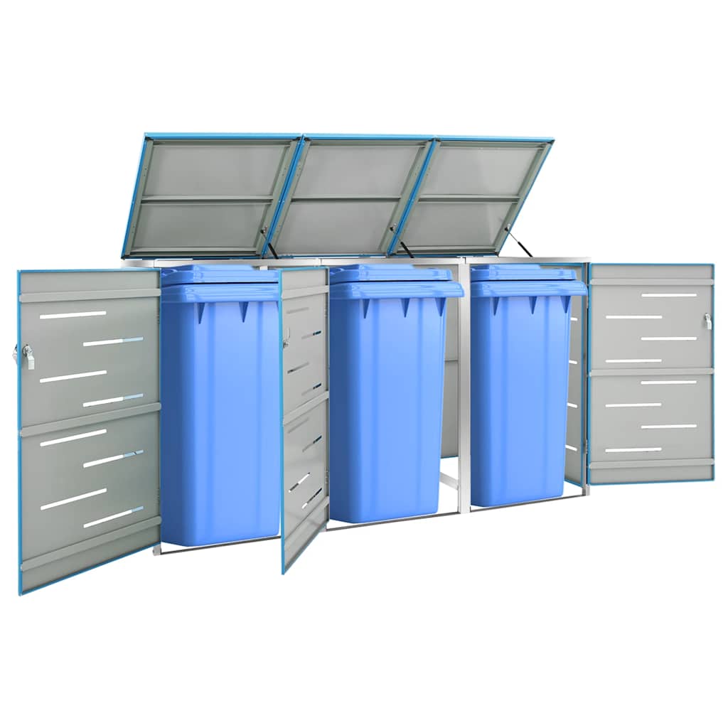 Abrigo triplo para caixotes do lixo 207x77,5x115 cm aço inox