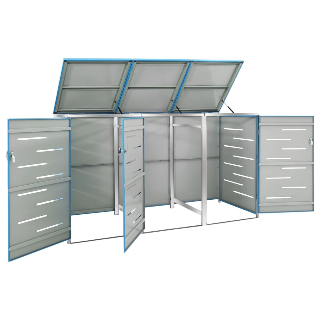 Abrigo triplo para caixotes do lixo 207x77,5x115 cm aço inox