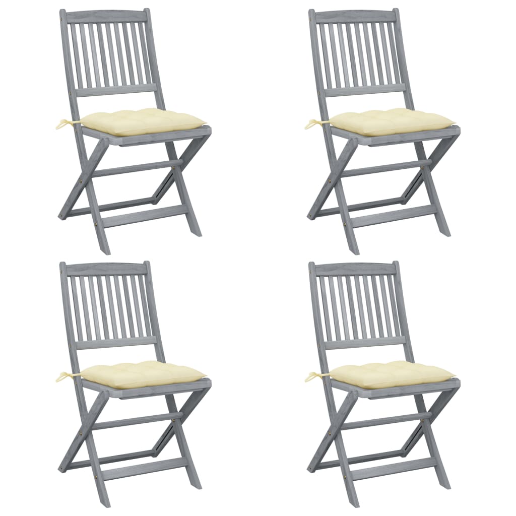 Cadeiras exterior dobráveis c/ almofadões 4 pcs acácia maciça