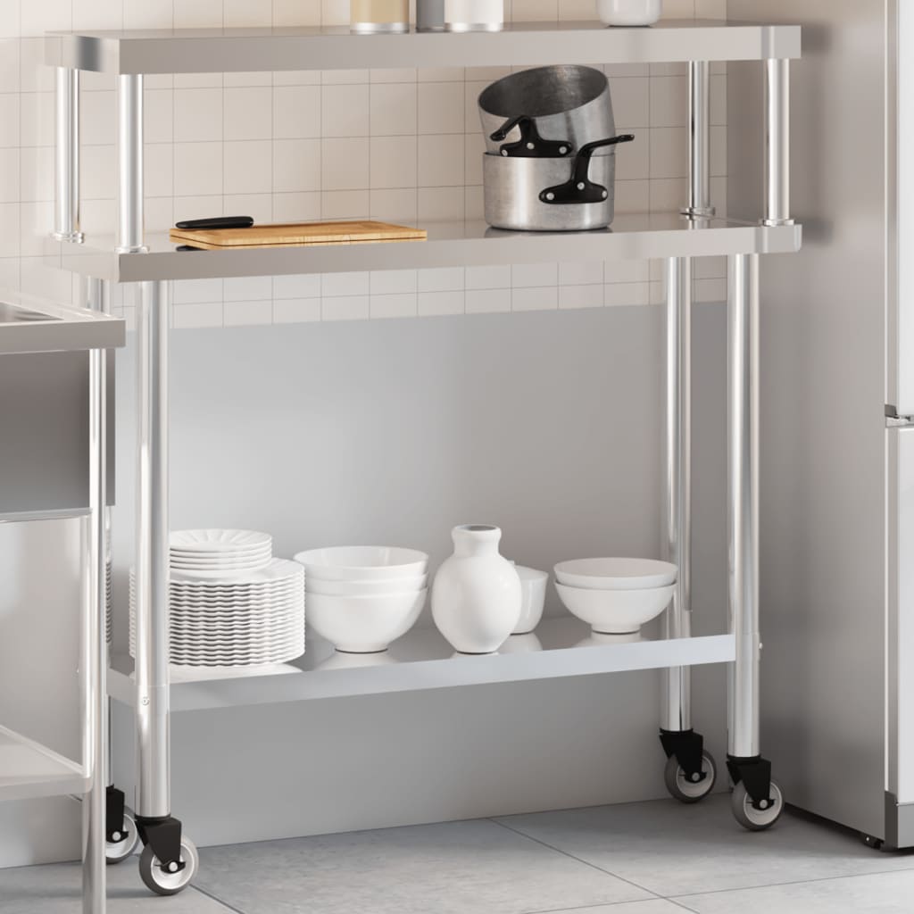 Mesa trabalho cozinha c/ prateleira 110x30x120cm aço inoxidável