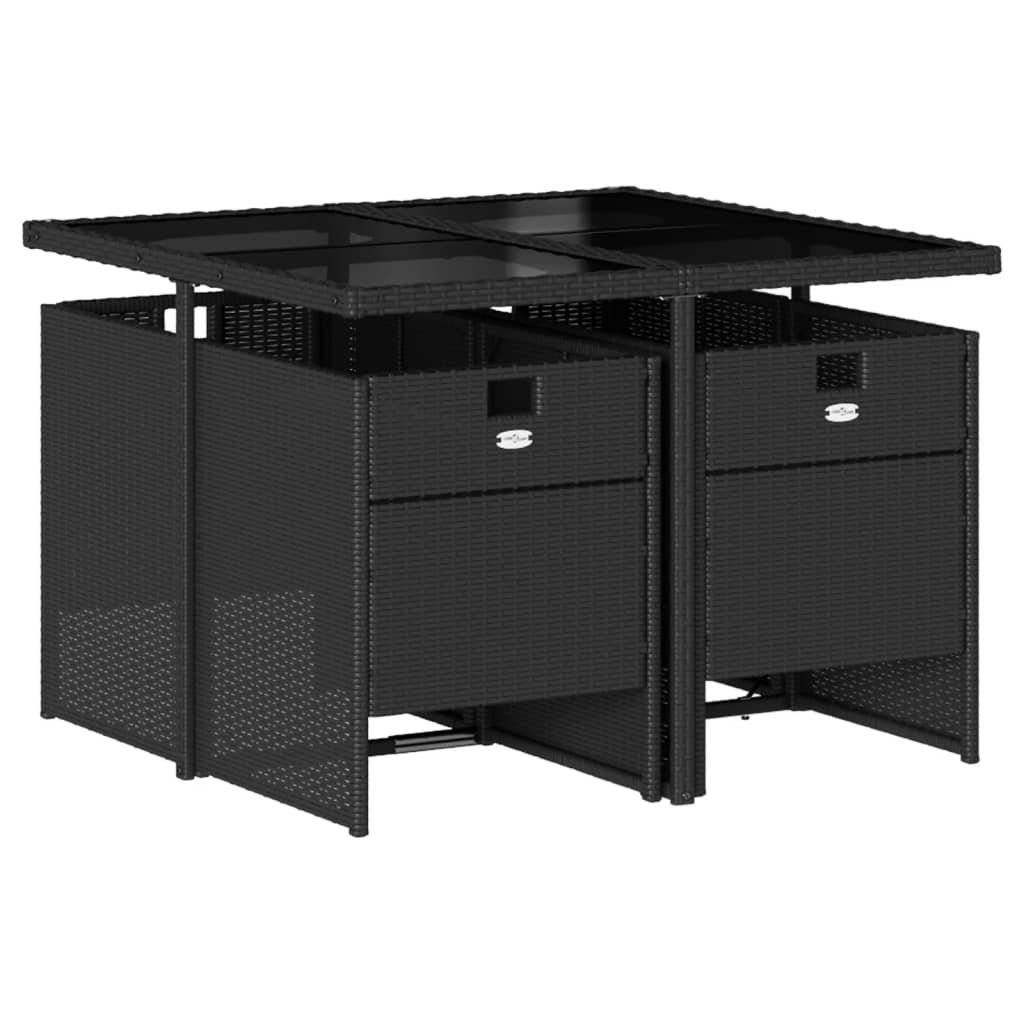 5 Pcs conjunto de jantar p/ jardim c/ almofadões vime PE preto
