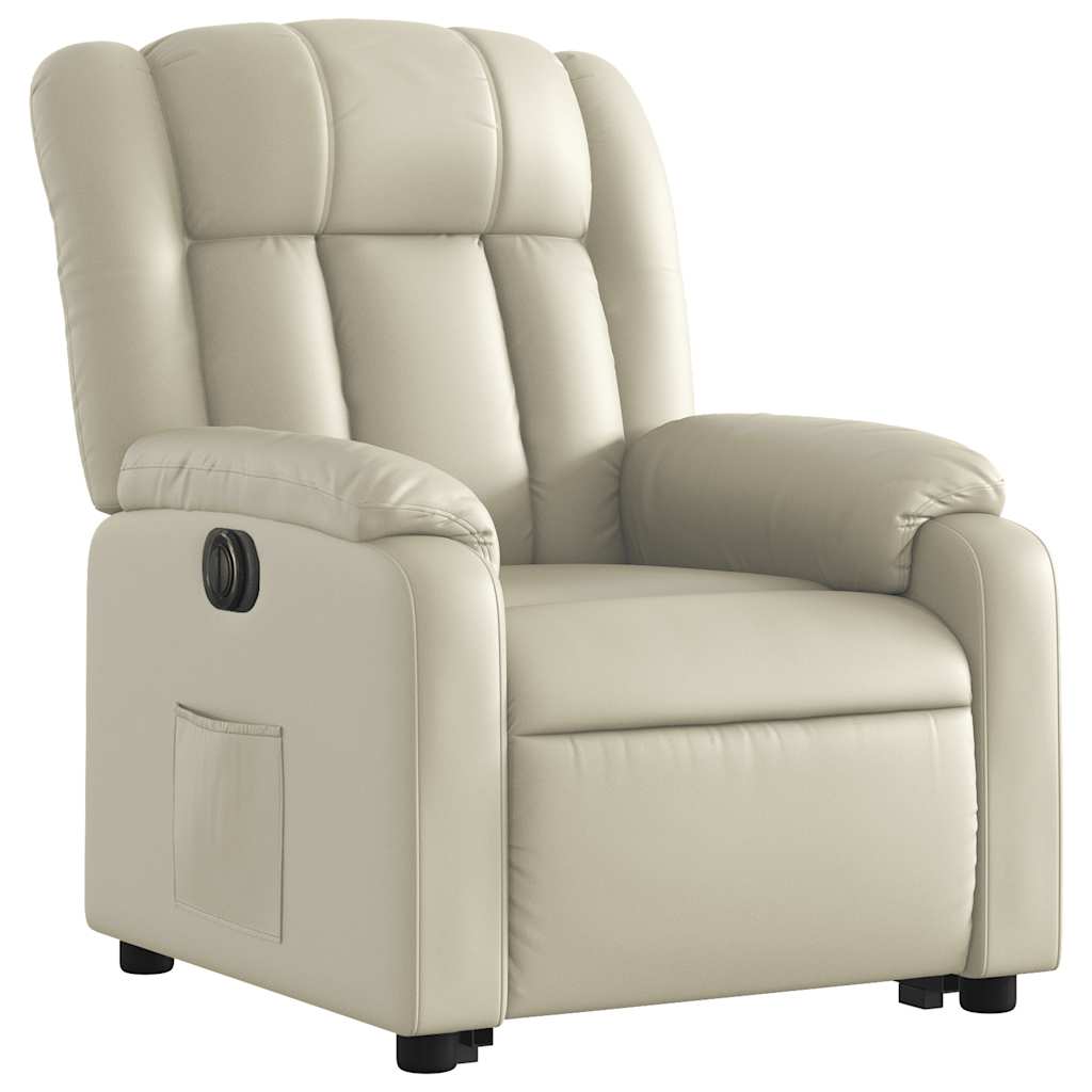 Poltrona reclinável elevatória elétrica couro artificial creme