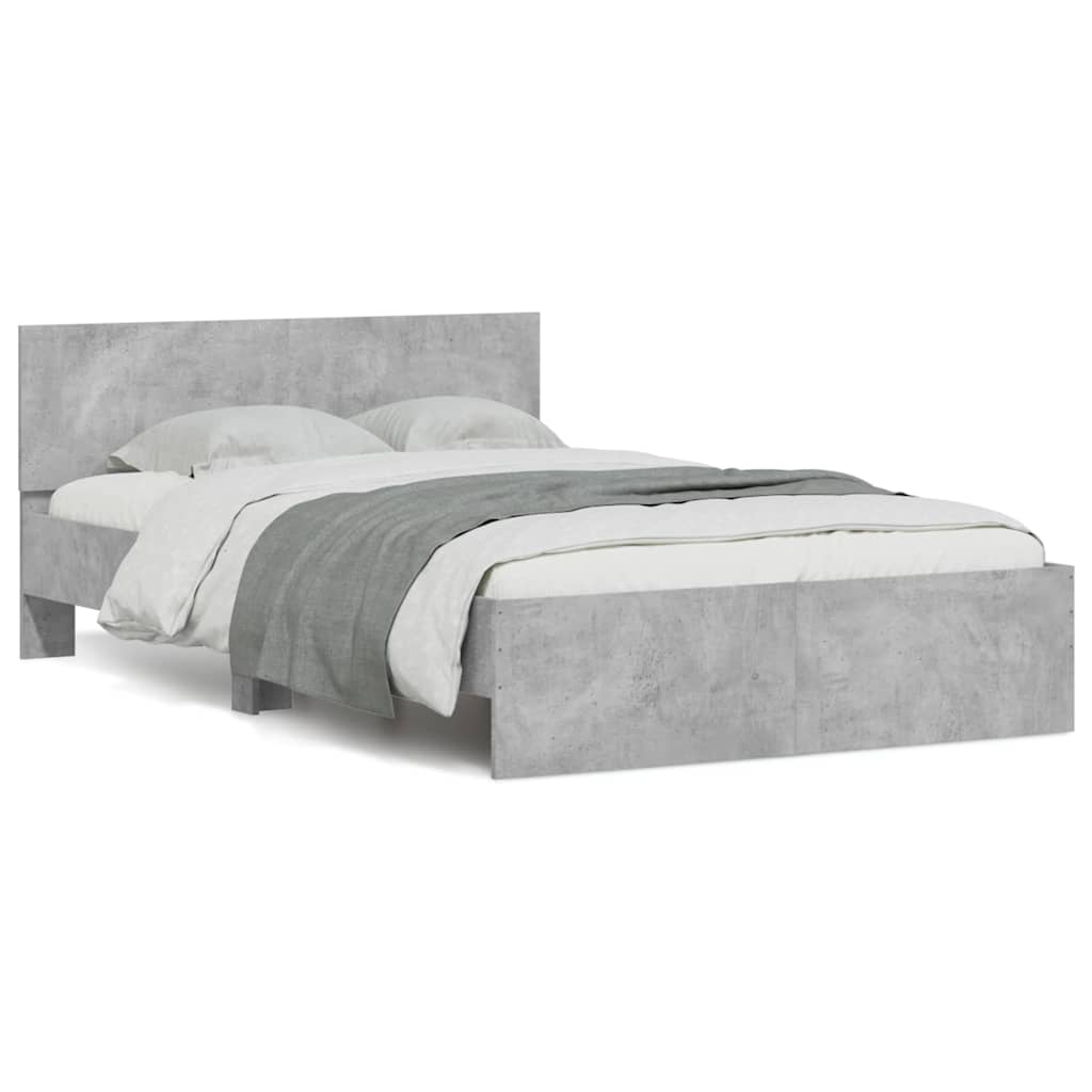 Estrutura cama cabeceira e luzes LED 140x190cm cinzento cimento