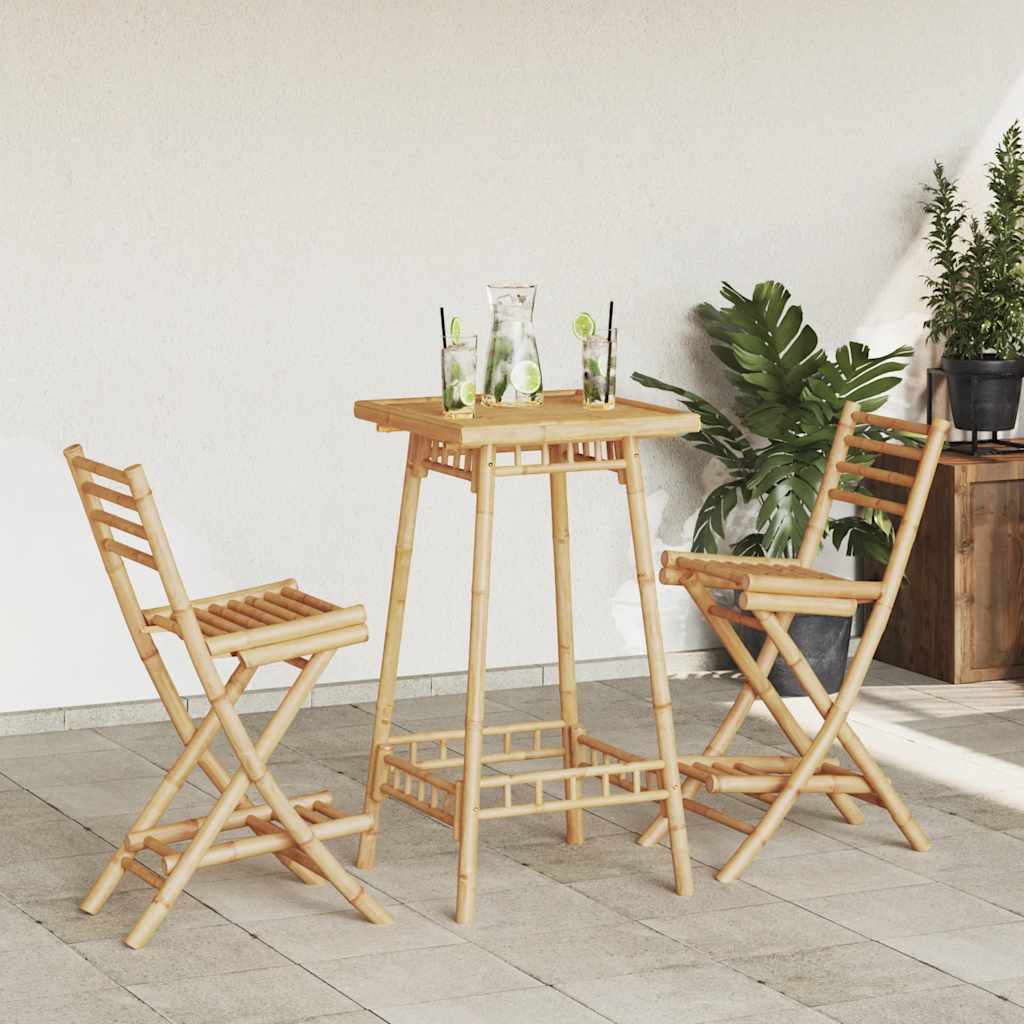 Conjunto de bar exterior de 3 peças em bambu dobrável