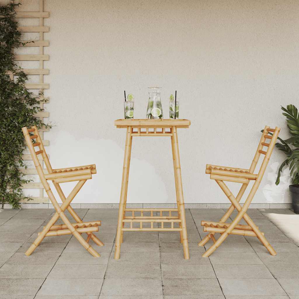 Conjunto de bar exterior de 3 peças em bambu dobrável