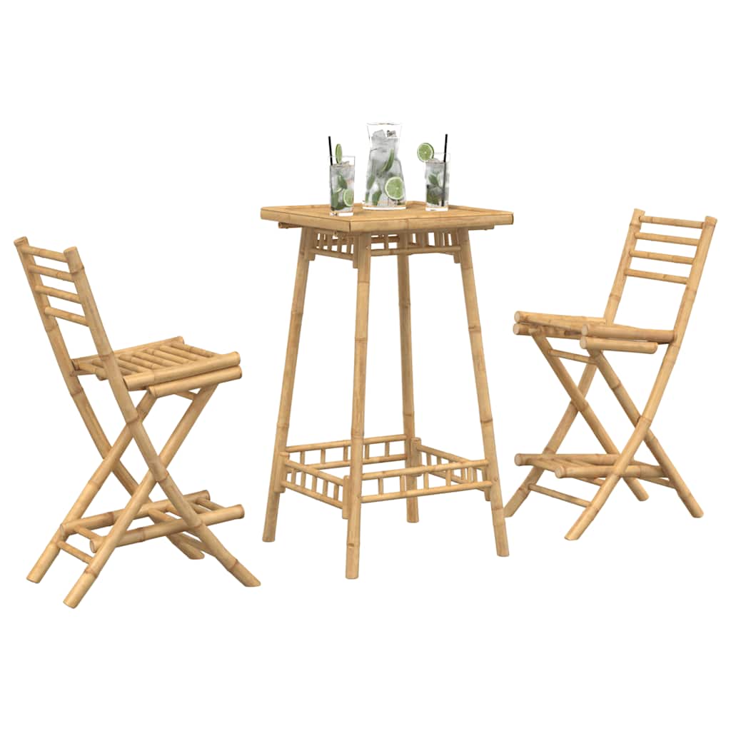 Conjunto de bar exterior de 3 peças em bambu dobrável