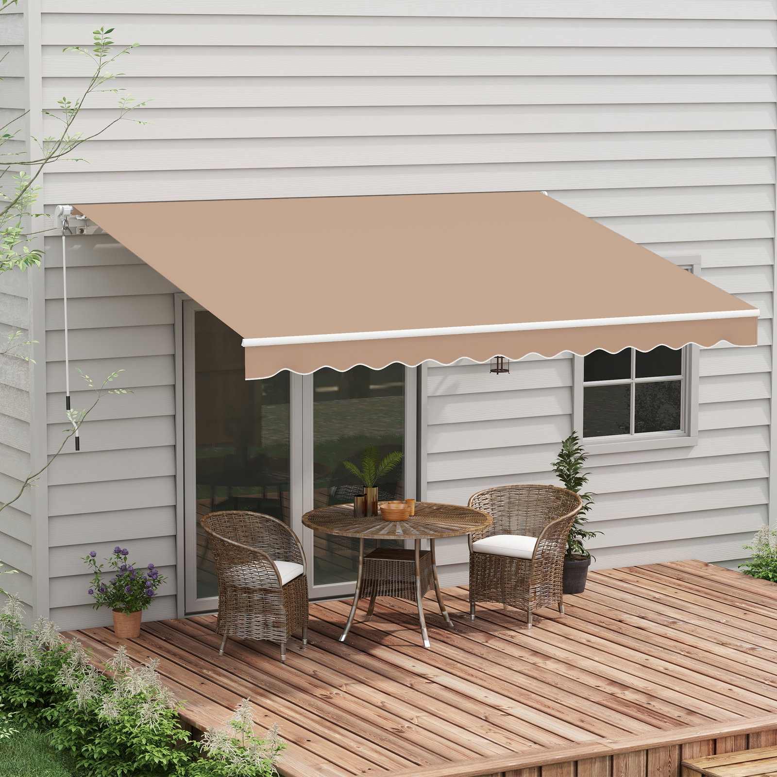 Toldo manual retrátil 350x250 cm para varanda com manivela de metal impermeável e anti-UV para jardim janelas marróm
