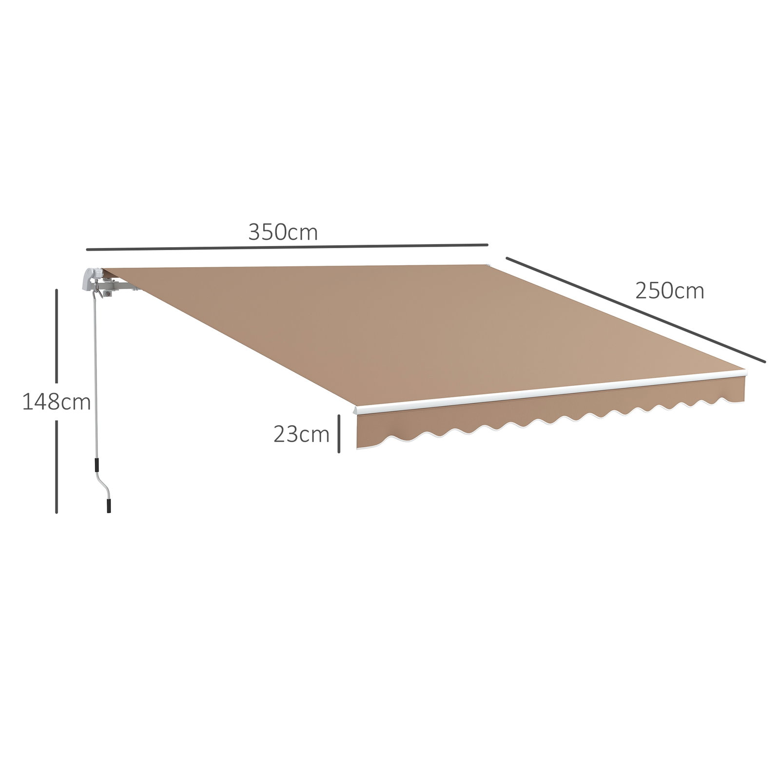 Toldo manual retrátil 350x250 cm para varanda com manivela de metal impermeável e anti-UV para jardim janelas marróm