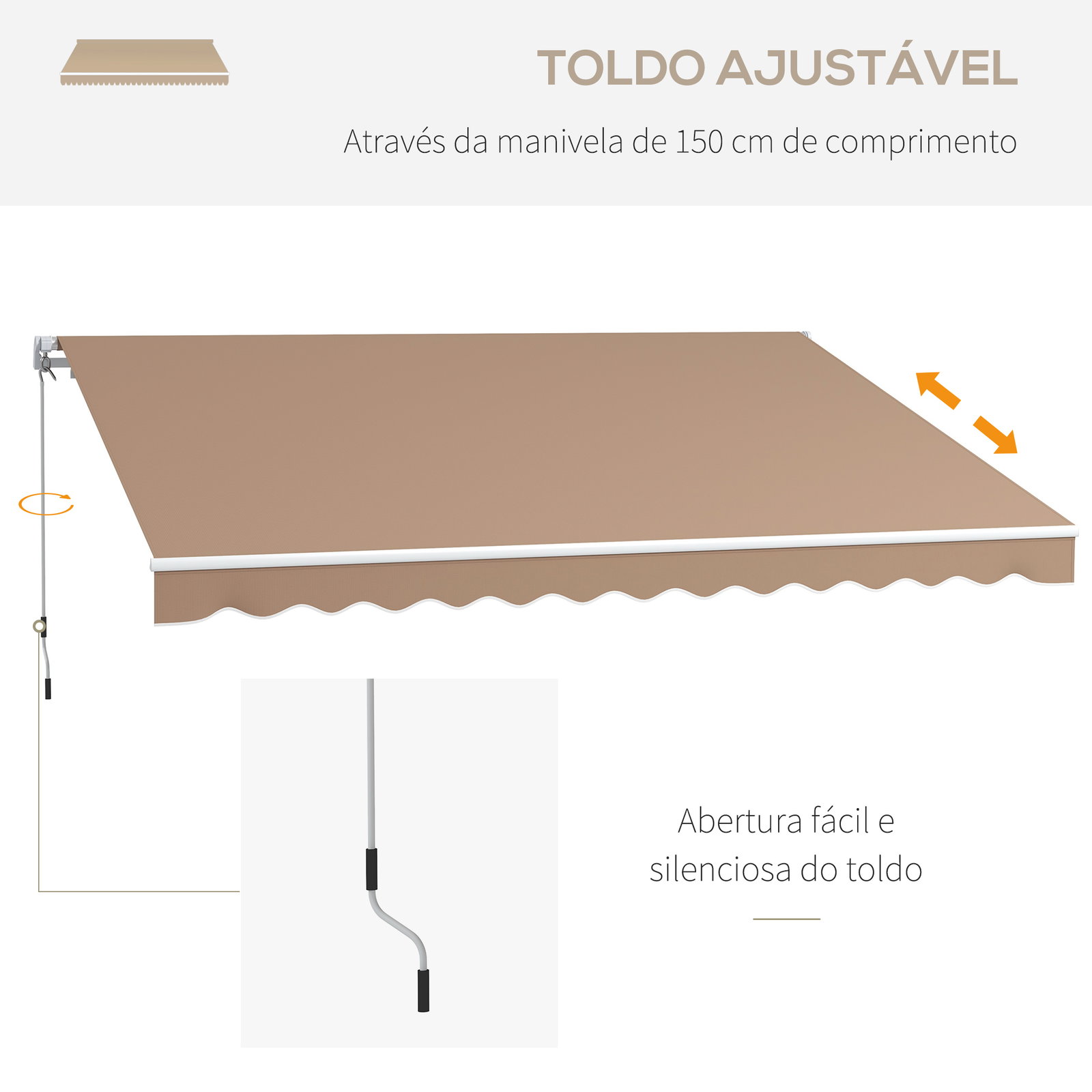 Toldo manual retrátil 350x250 cm para varanda com manivela de metal impermeável e anti-UV para jardim janelas marróm