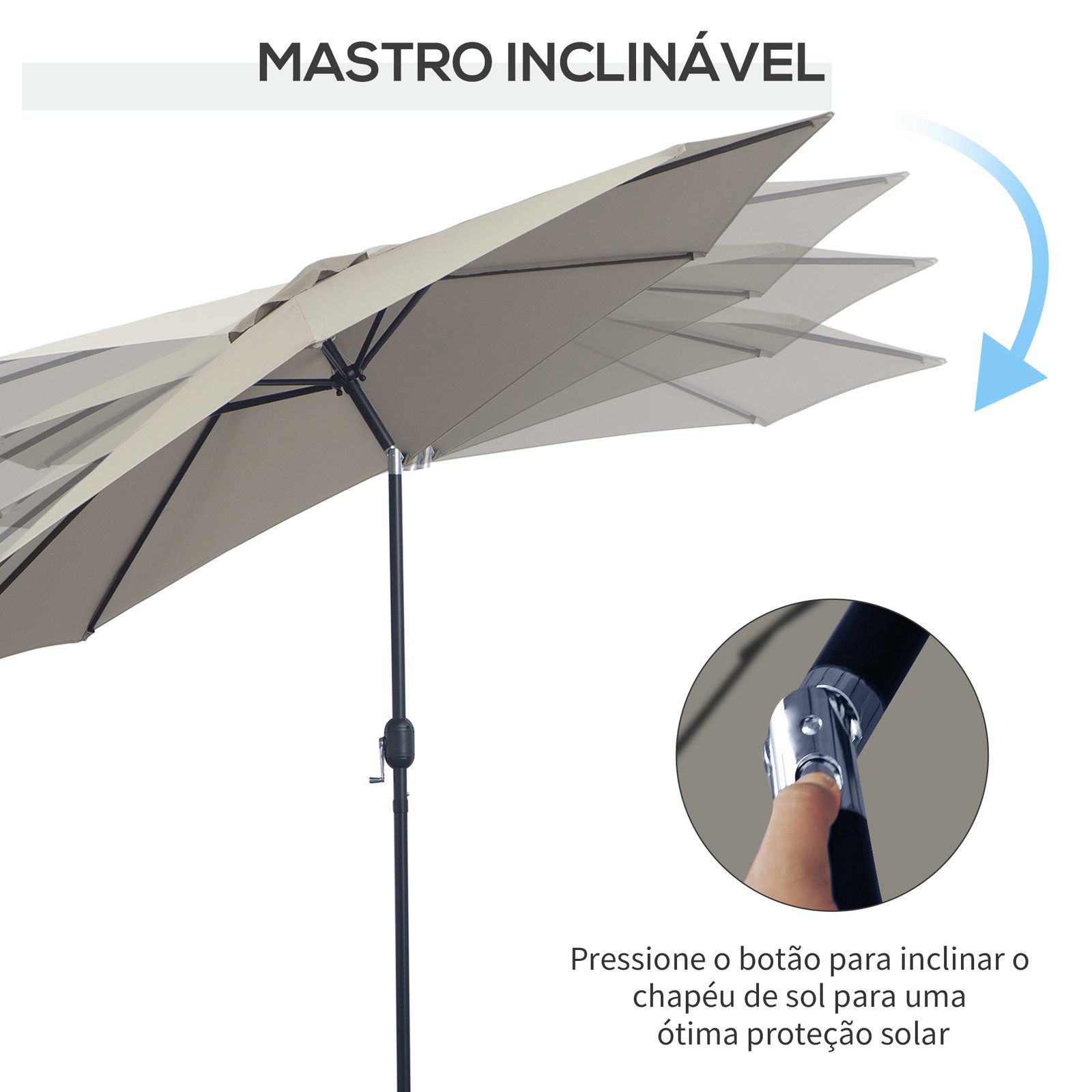 Chapéu de sol de jardim ø295x250 cm com manivela chapéu de sol exterior com mecanismo de inclinação e mastro desmontável de metal para terraço piscina pátio cinza