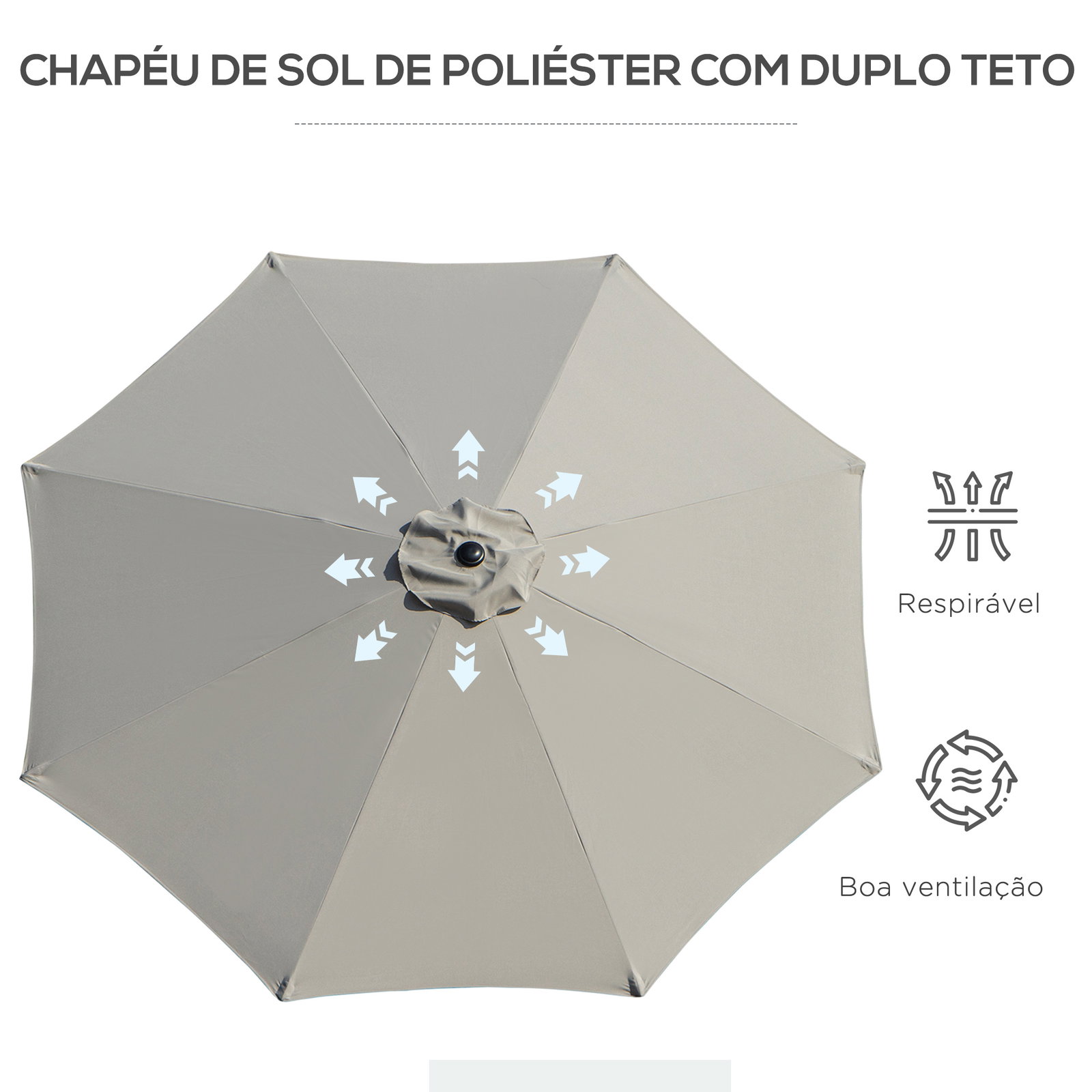 Chapéu de sol de jardim ø295x250 cm com manivela chapéu de sol exterior com mecanismo de inclinação e mastro desmontável de metal para terraço piscina pátio cinza