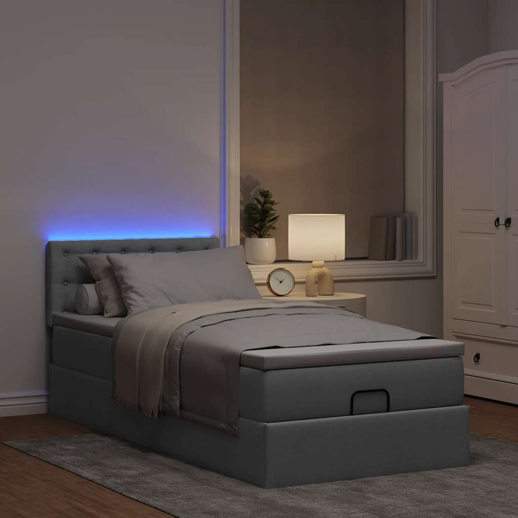 Cama otomana com colchão & leds 80x200cm tecido cinza-claro
