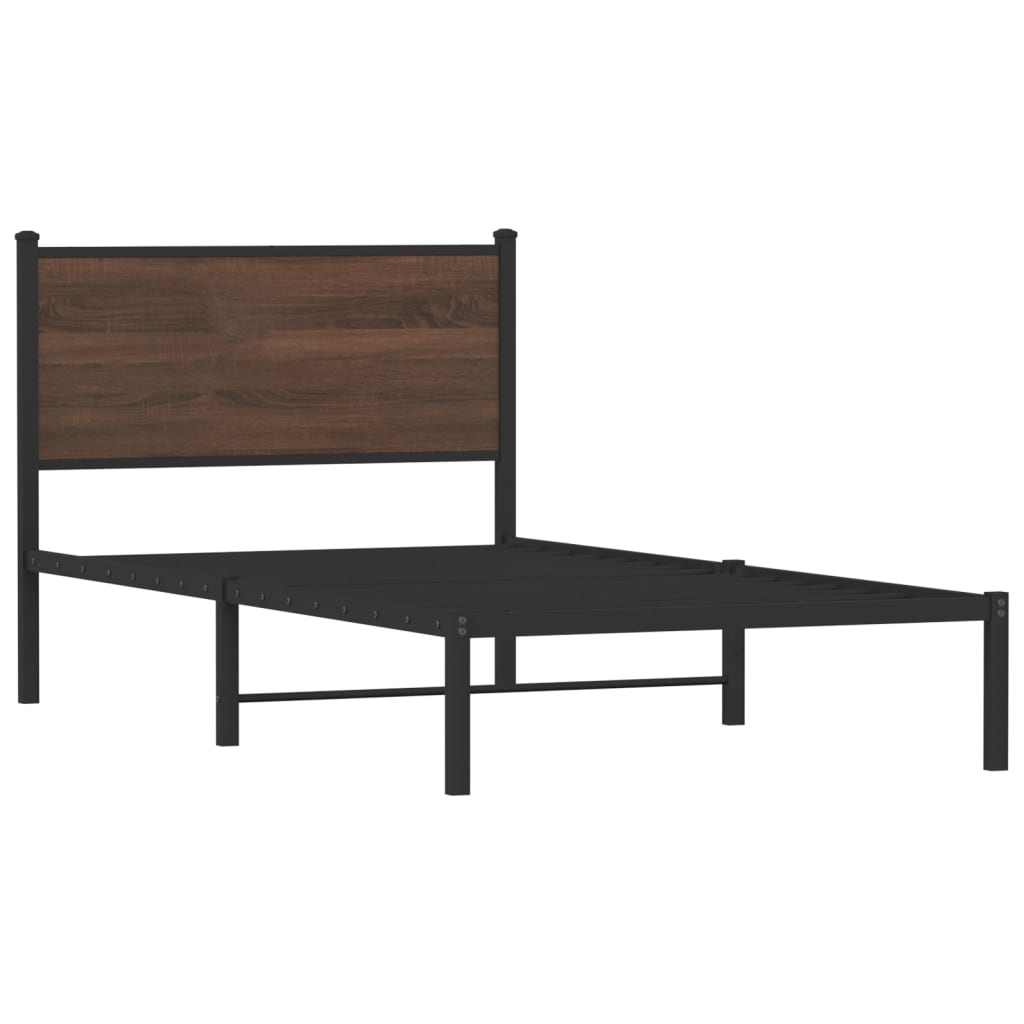Estrutura de cama sem colchão 100x200cm metal carvalho castanho