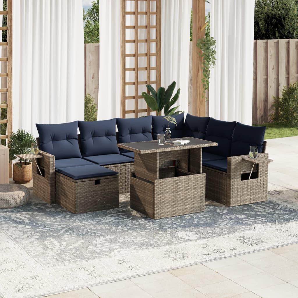 Conjunto de sofá de jardim com 8 peças e almofadas em rattan sintético cinza