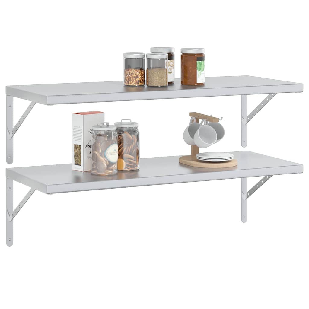Prateleiras de parede 2 pcs 100x40 cm aço inoxidável prateado