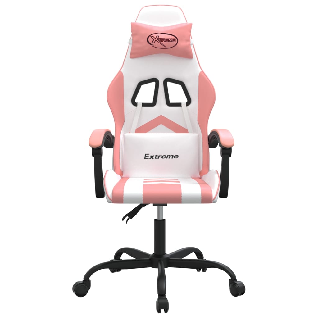 Cadeira gaming giratória couro artificial branco e rosa
