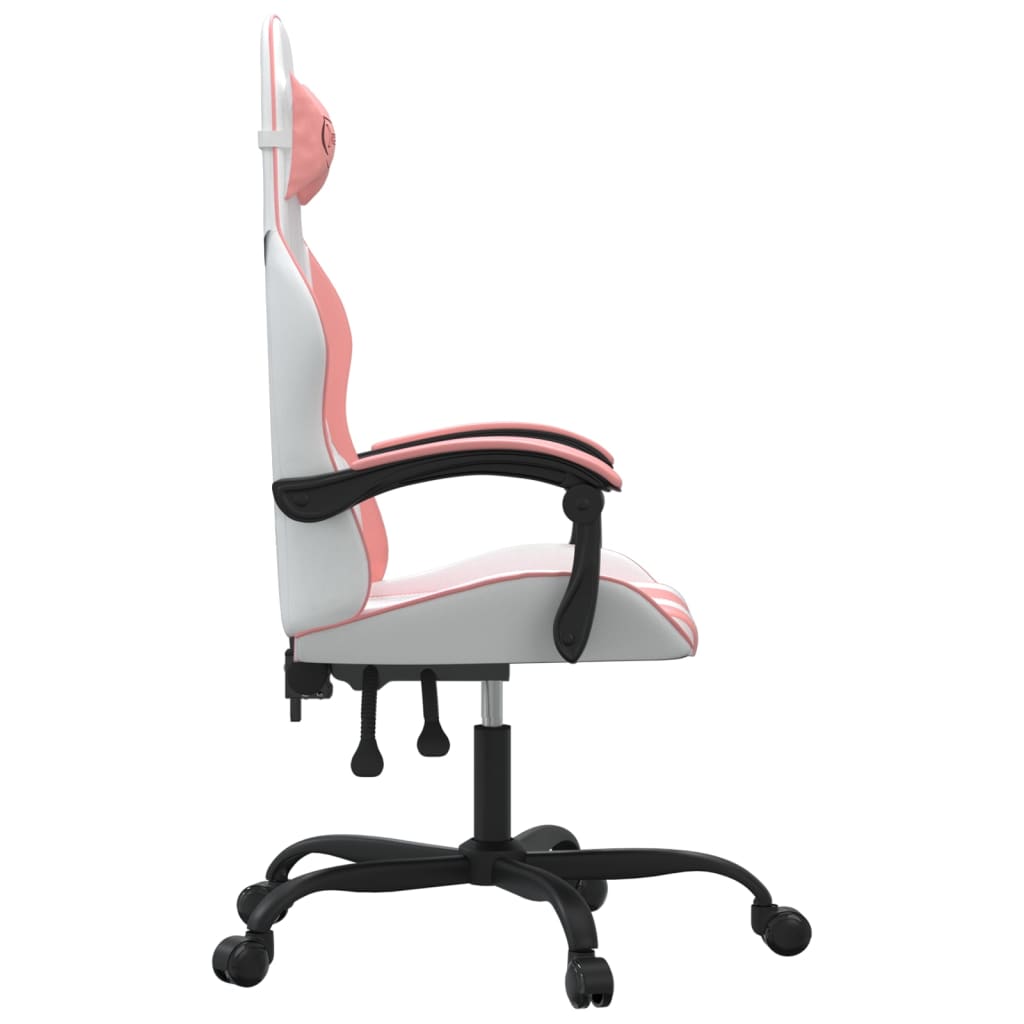 Cadeira gaming giratória couro artificial branco e rosa