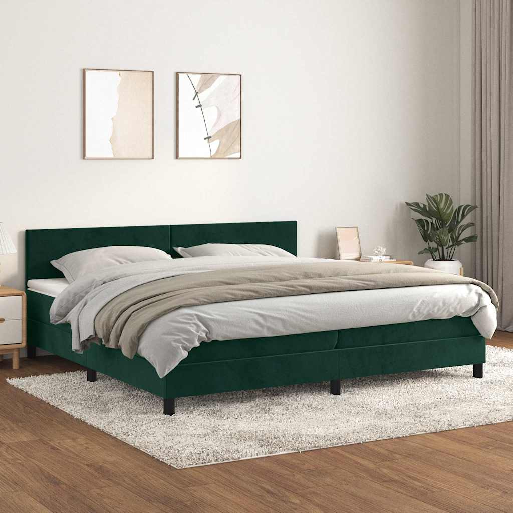 Cama com molas/colchão 200x200 cm veludo verde-escuro