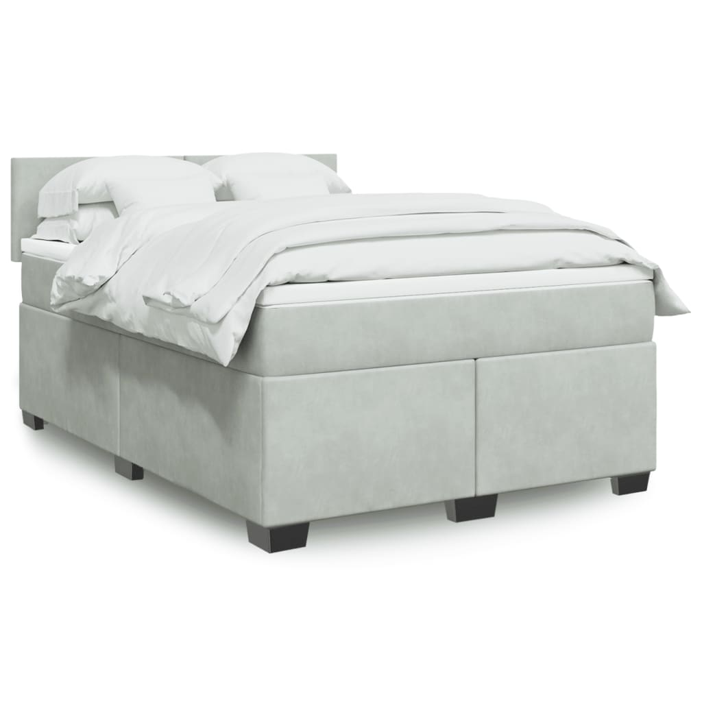 Cama com molas/colchão 140x190 cm veludo cinzento-claro
