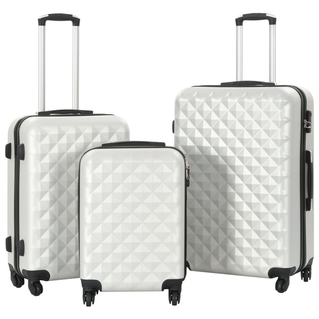 Conjunto de tróleis estojo rígido 3 pcs ABS prateado brilhante