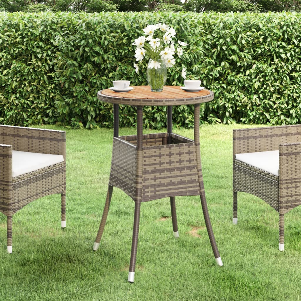 Mesa de jardim ø60x75 cm madeira de acácia e vime PE cinzento